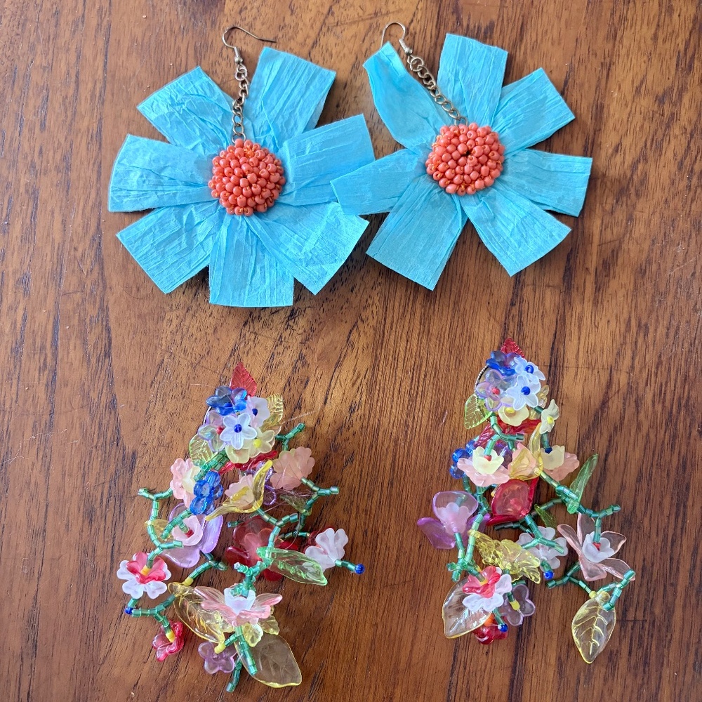 For Love and Lemons Statement Earrings Bundle - 2 Pairs of Floral Dangle Drop